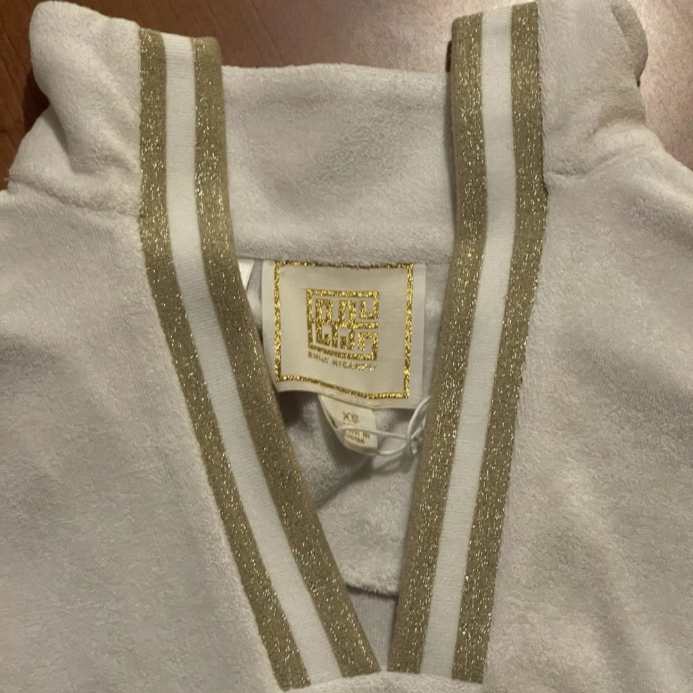 Emily McCarthy Women’s White Gold Terry Cloth Poppy Crop Top XS Preppy Coastal - Picture 6 of 10
